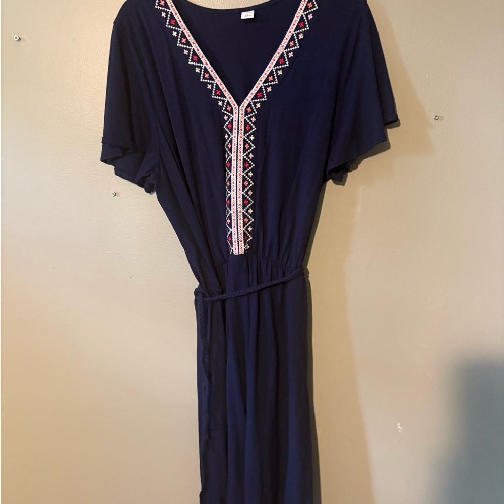 Old Navy Navy Blue Dress with Embroidered Trim